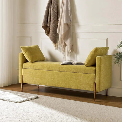 Upholstered Fabric Storage Ottoman Bench with Pillows