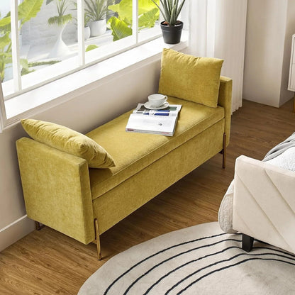 Upholstered Fabric Storage Ottoman Bench with Pillows