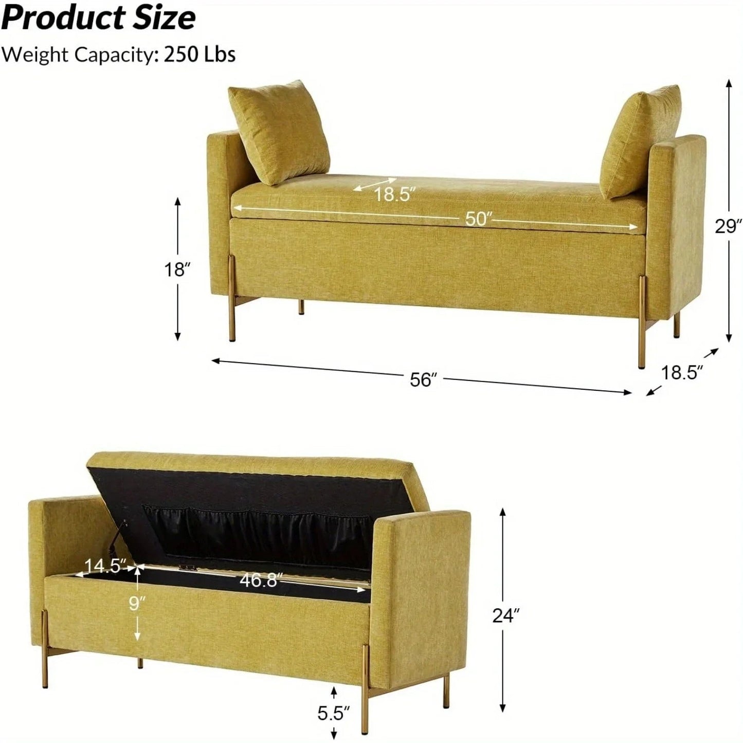Upholstered Fabric Storage Ottoman Bench with Pillows