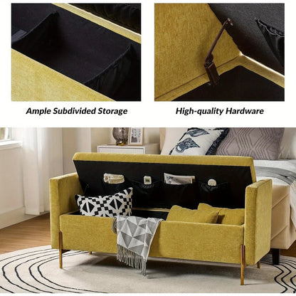 Upholstered Fabric Storage Ottoman Bench with Pillows