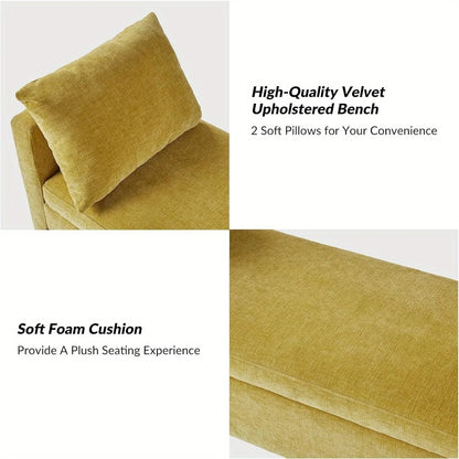 Upholstered Fabric Storage Ottoman Bench with Pillows