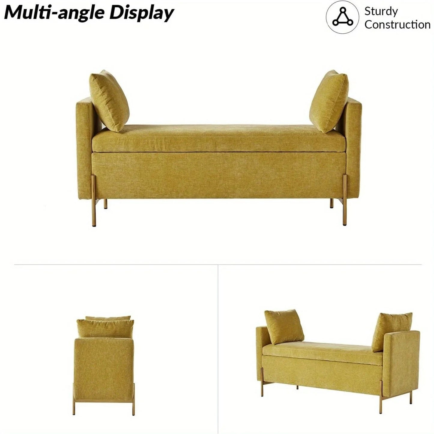Upholstered Fabric Storage Ottoman Bench with Pillows