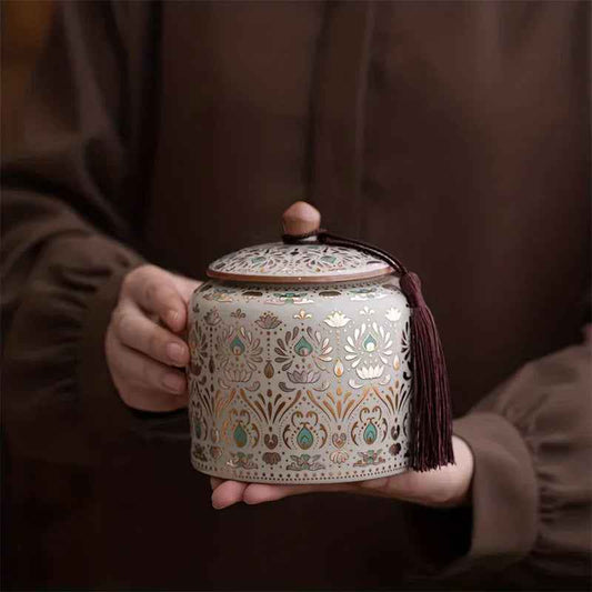 Urn - Decorative Ceramic Golden Silver