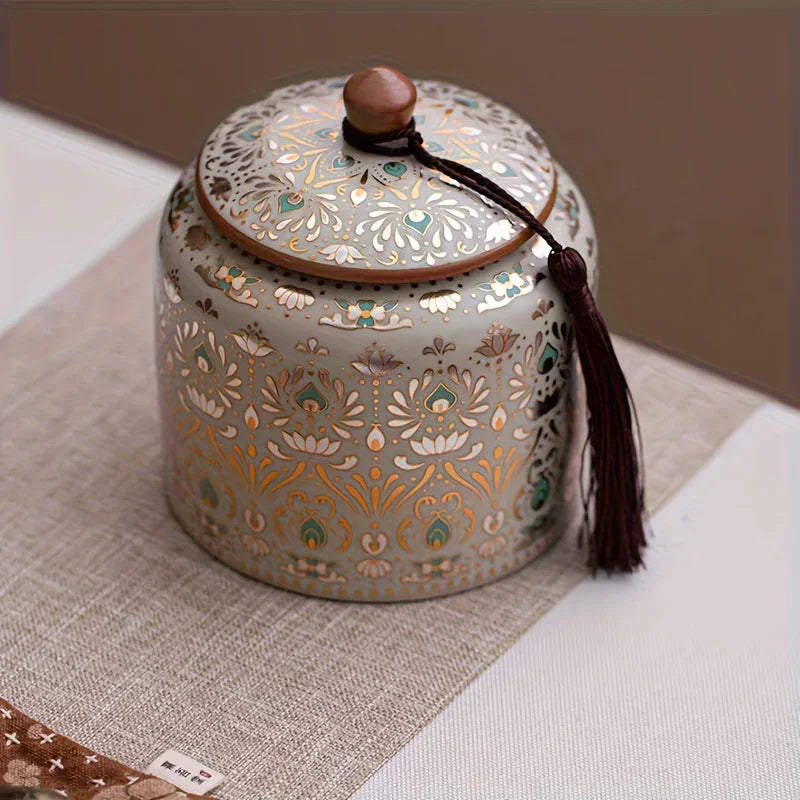 Urn - Decorative Ceramic Golden Silver