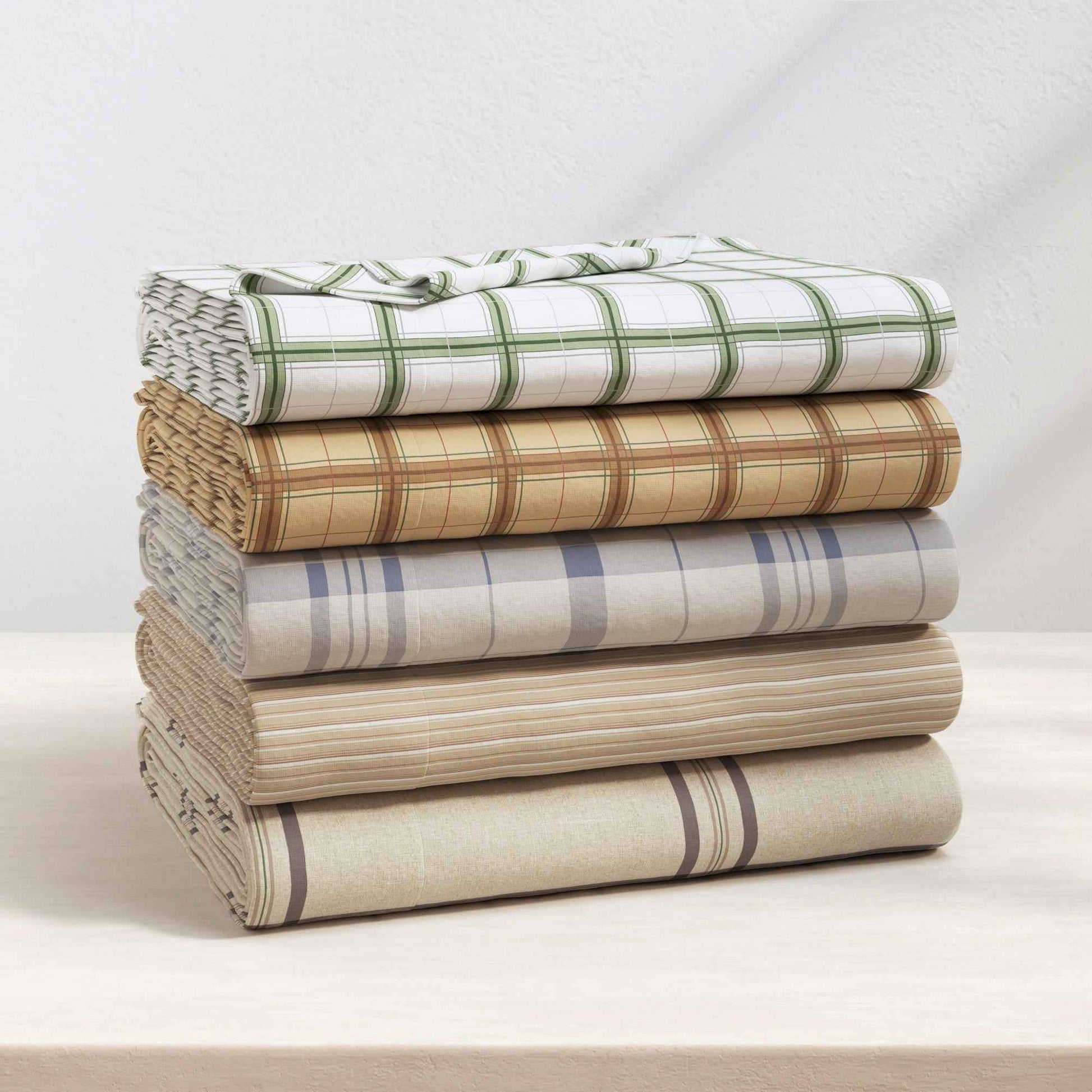 Turkish Cotton Flannel Sheet Set - Plaid & Stripe Collection