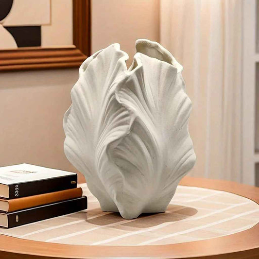 Vase - Textured Ceramic White Oval