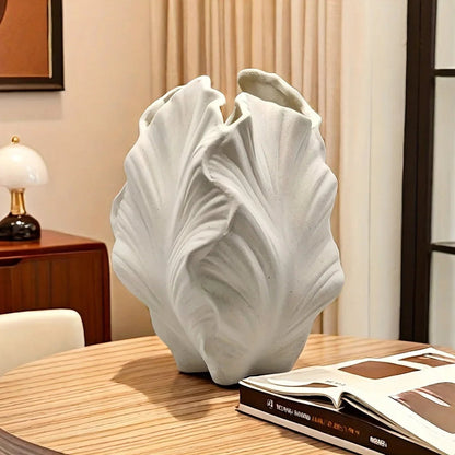 Vase - Textured Ceramic White Oval