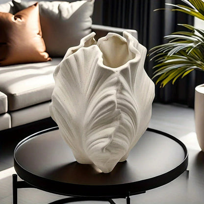 Vase - Textured Ceramic White Oval