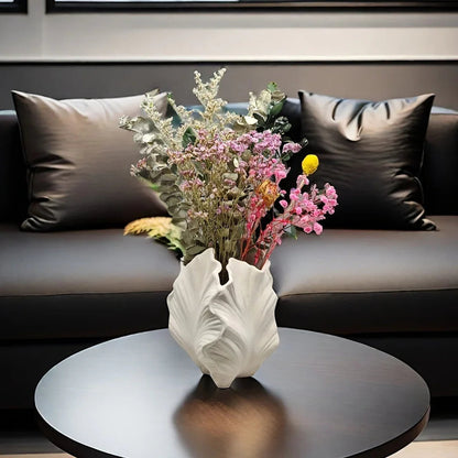 Vase - Textured Ceramic White Oval