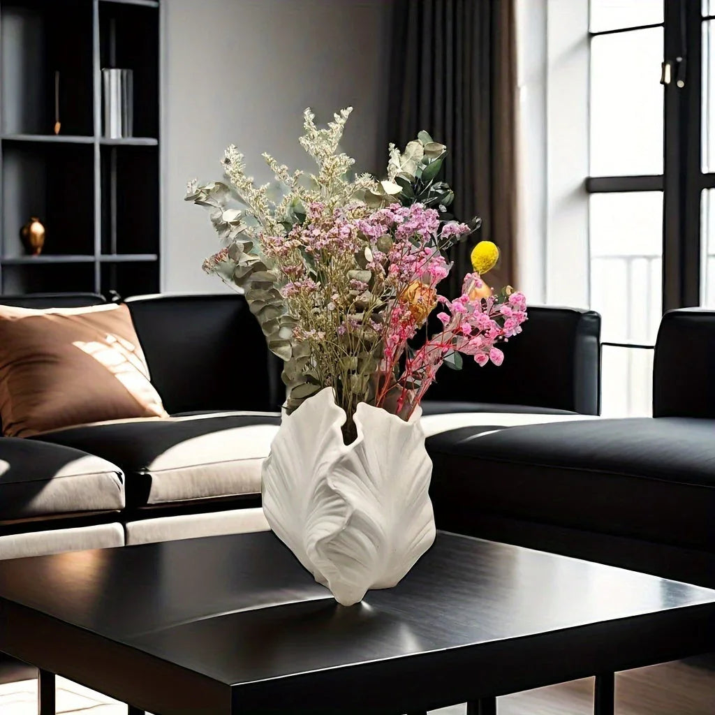 Vase - Textured Ceramic White Oval
