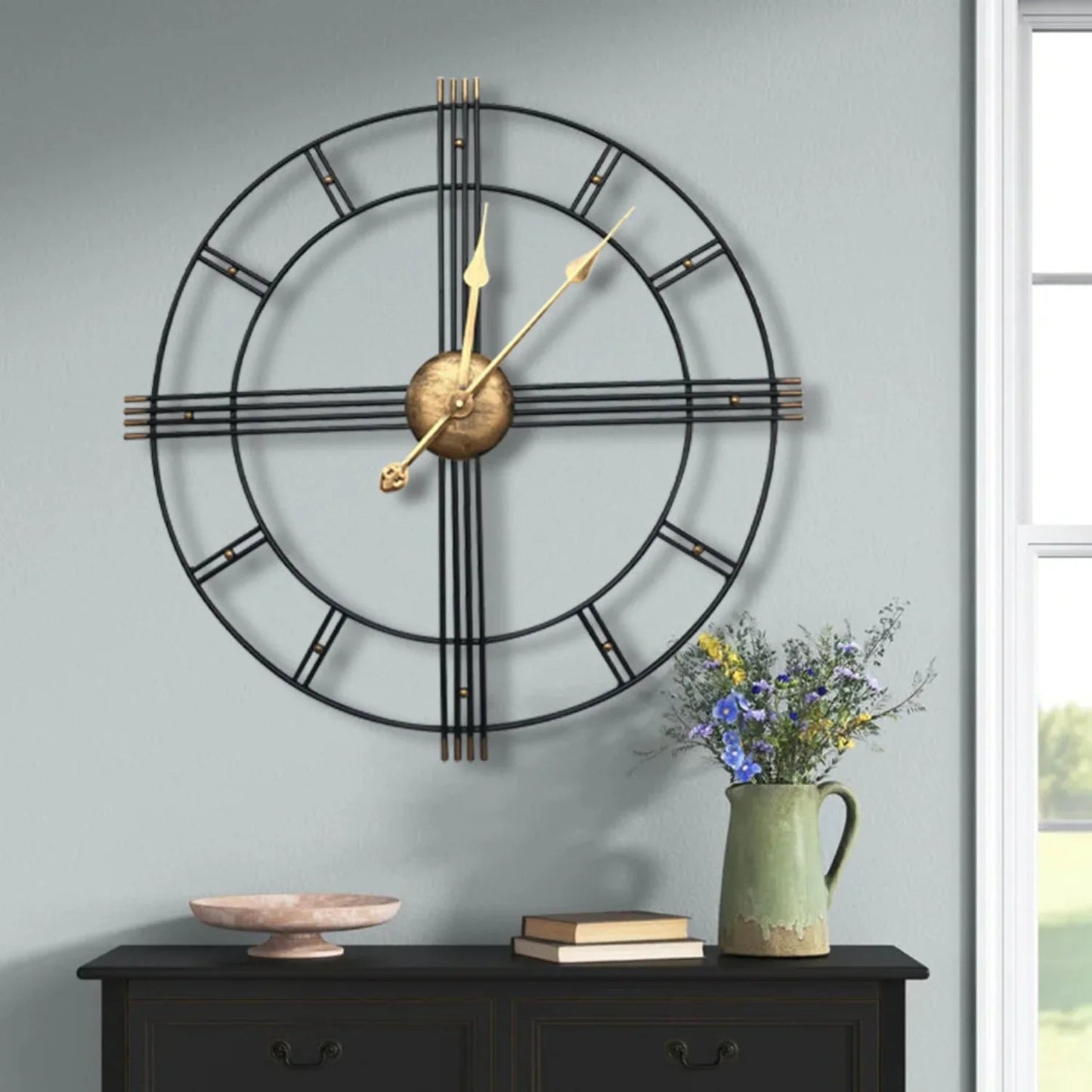 Wall Clock - Roman Numerals Metal Large