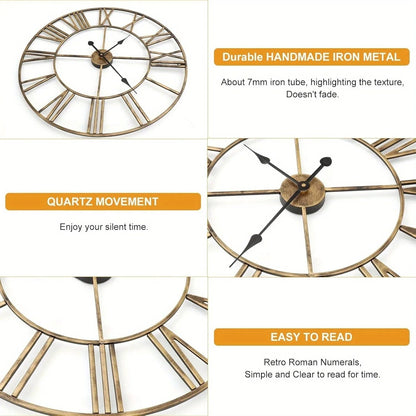 Wall Clock - Silent Metal Roman 12-Inch