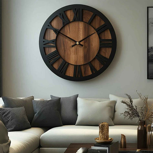 Wall Clock - Silent Wooden Round