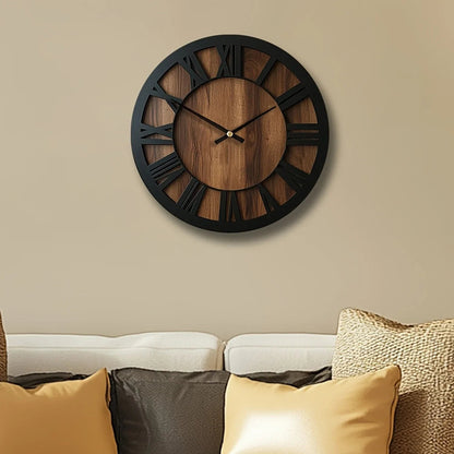 Wall Clock - Silent Wooden Round