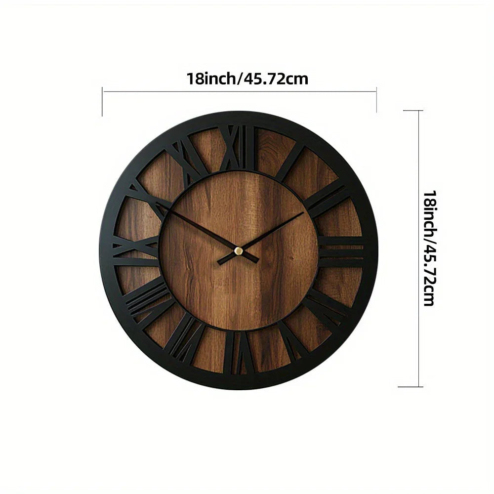 Wall Clock - Silent Wooden Round