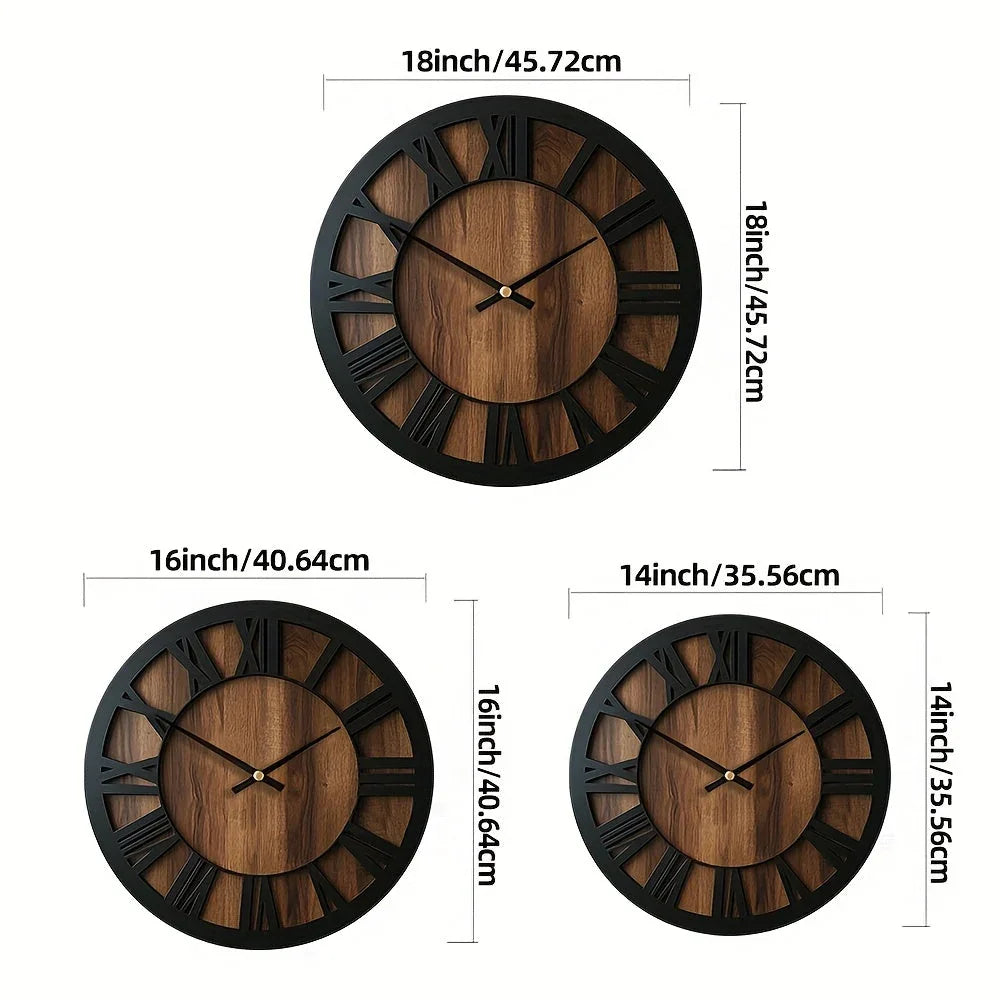 Wall Clock - Silent Wooden Round