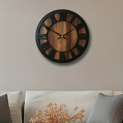 Wall Clock - Silent Wooden Round