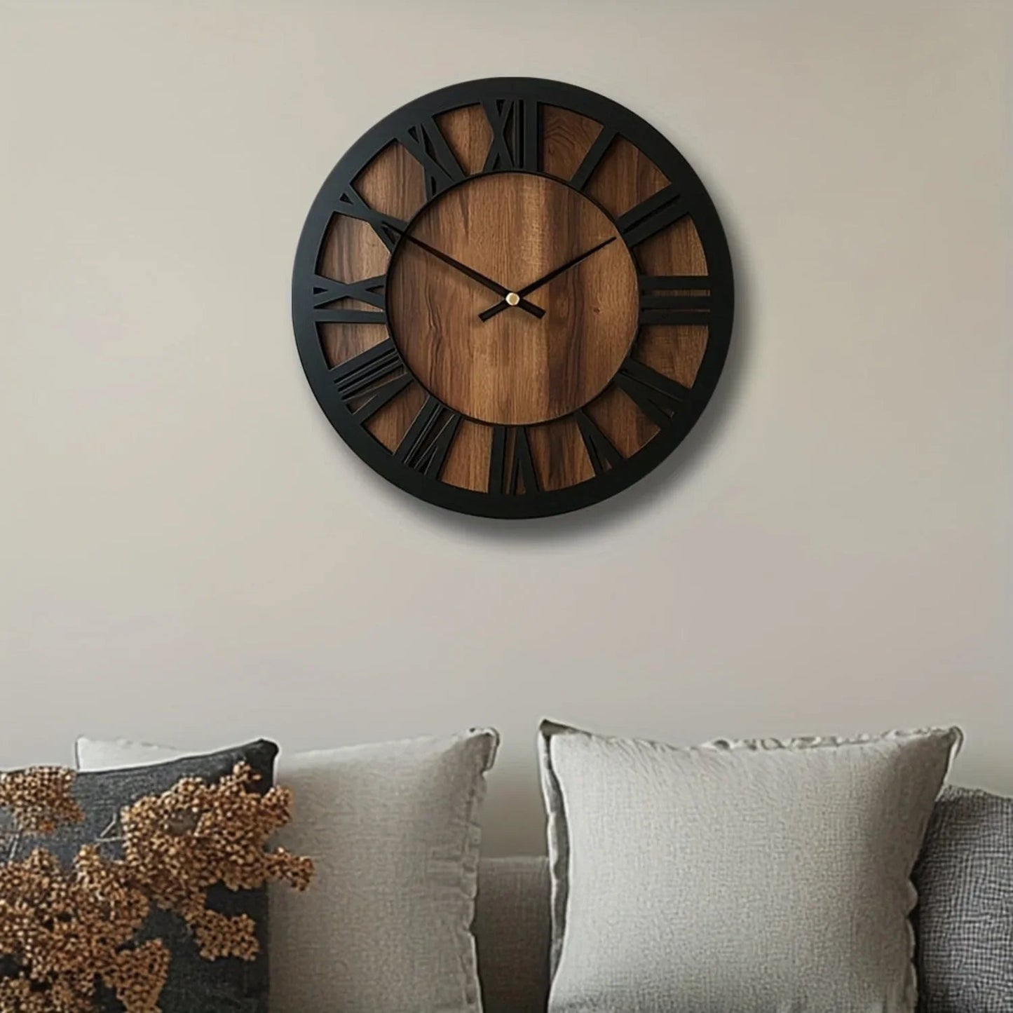 Wall Clock - Silent Wooden Round