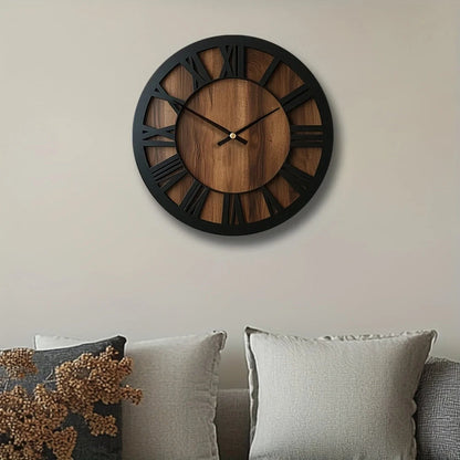 Wall Clock - Silent Wooden Round
