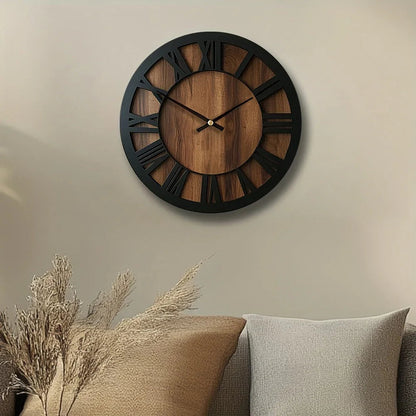 Wall Clock - Silent Wooden Round