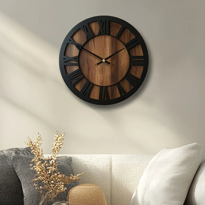 Wall Clock - Silent Wooden Round