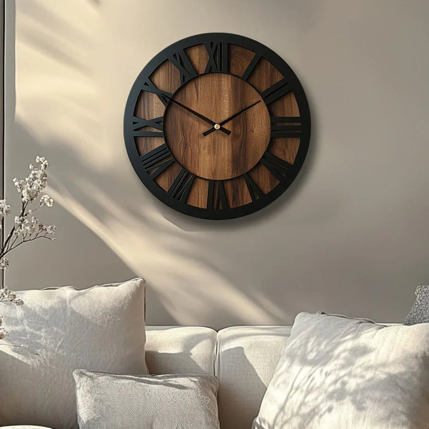 Wall Clock - Silent Wooden Round