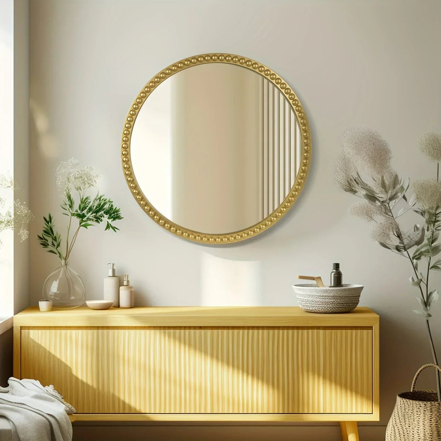 Wall Mirror - Beaded Gold 24 Inch