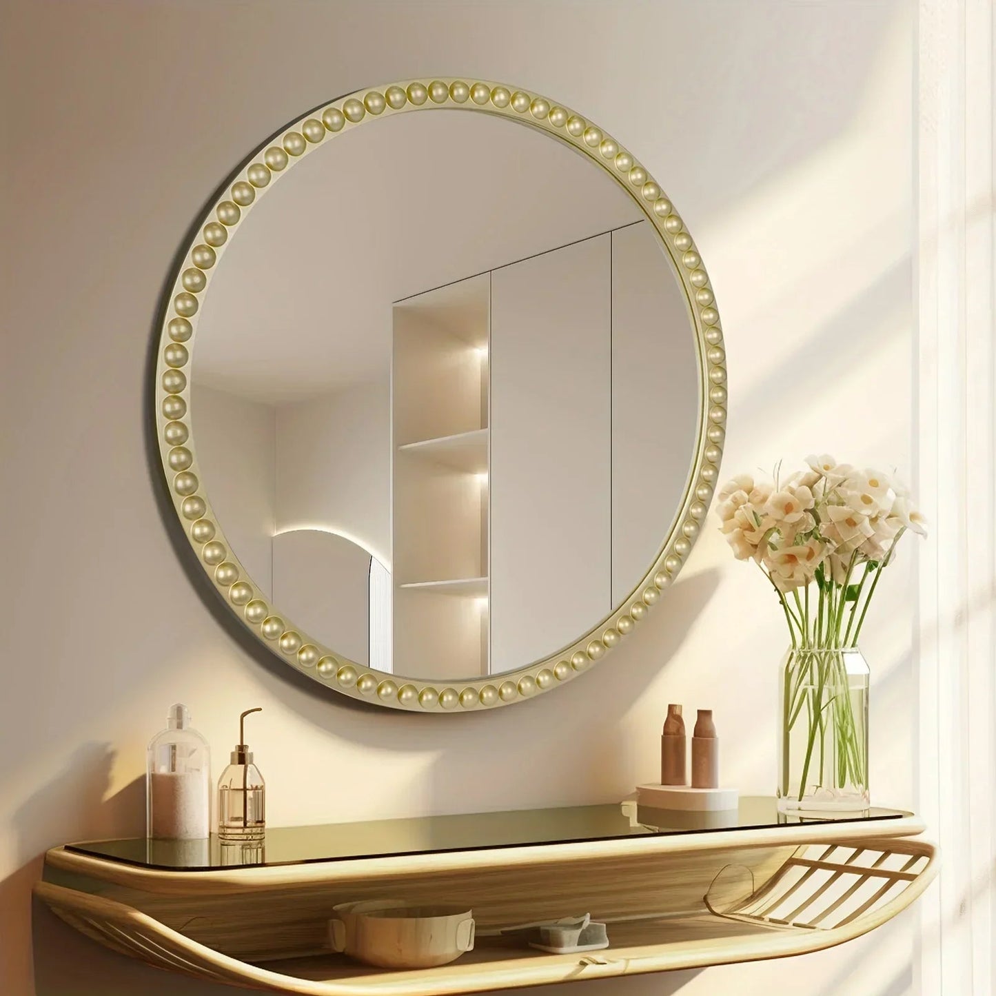 Wall Mirror - Beaded Gold 24 Inch