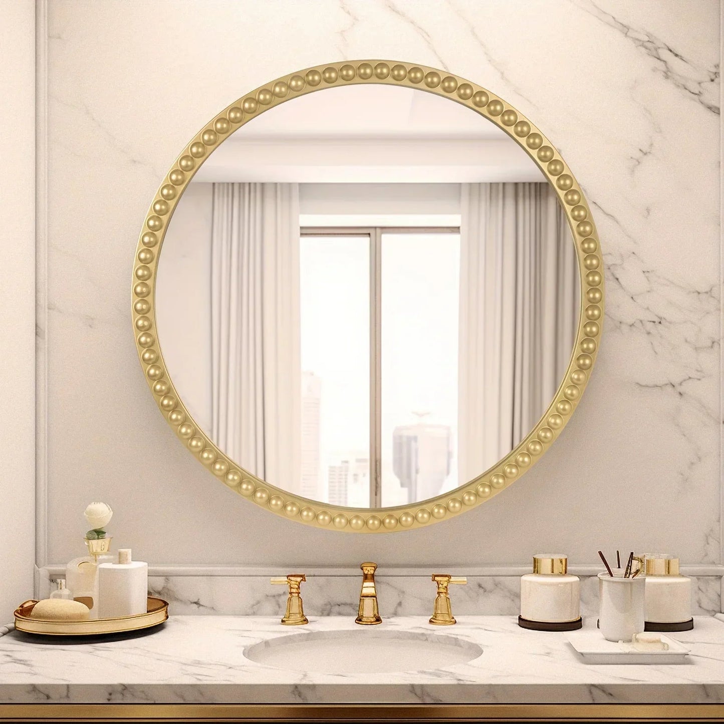 Wall Mirror - Beaded Gold 24 Inch