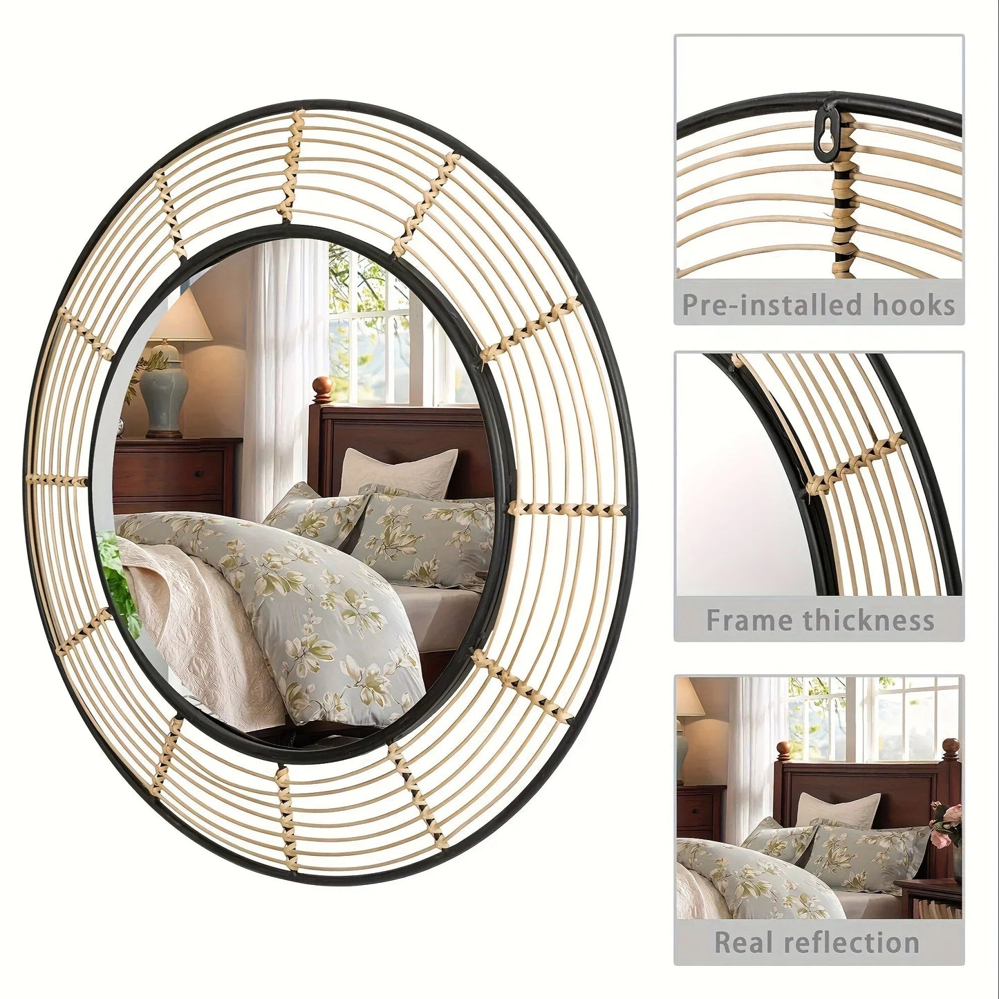 Wall Mirror - Rattan Large Round