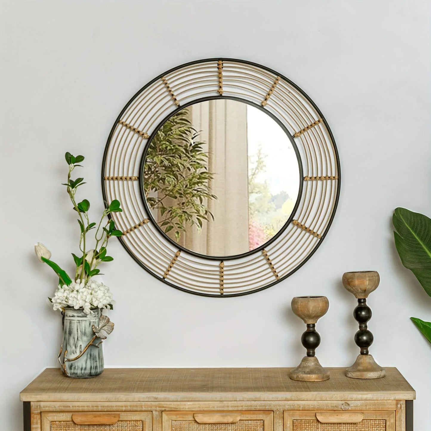 Wall Mirror - Rattan Large Round