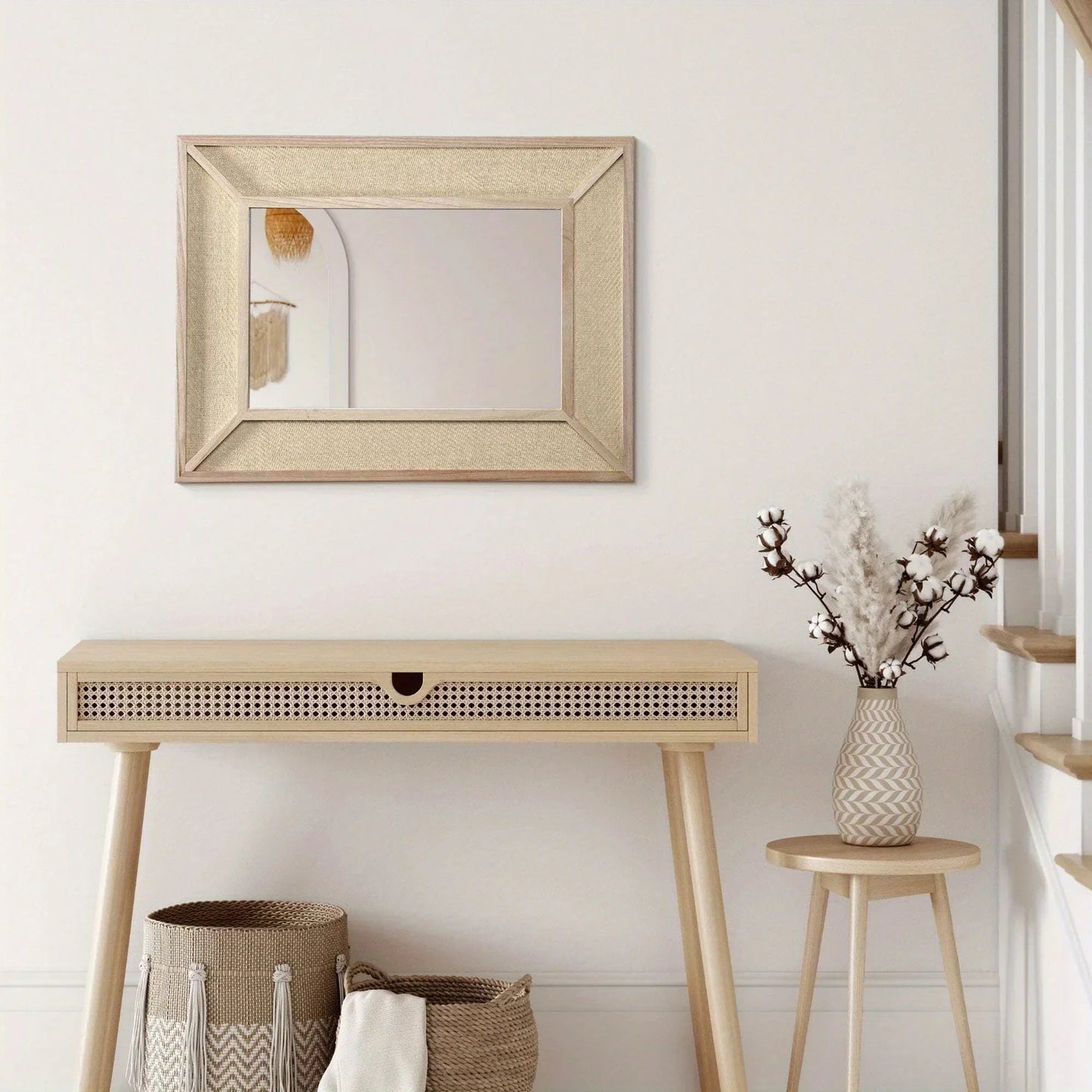 Wall Mirror - Woven Rattan Natural Rectangle