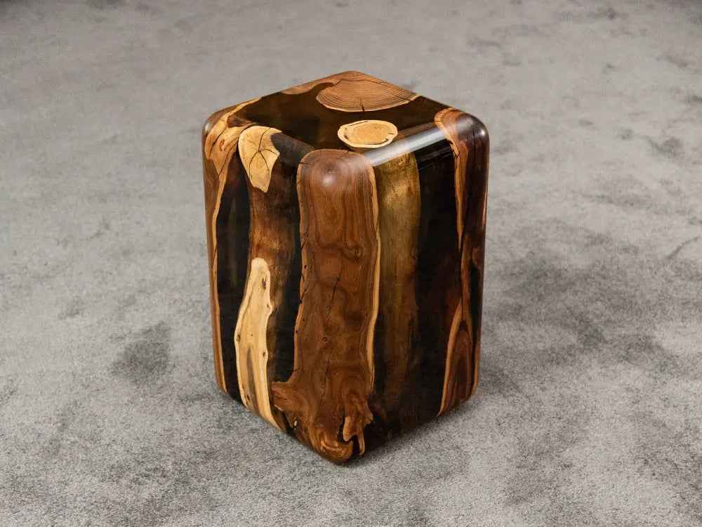 Resin Cube Side Table, Epoxy Wood Stool, Cube Accent Table