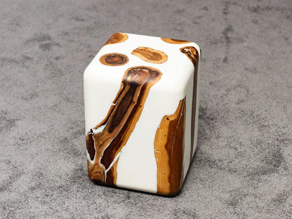 Resin Cube Side Table, Epoxy Wood Stool, Cube Accent Table