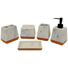 White Marble Bathroom Set with Wood Base