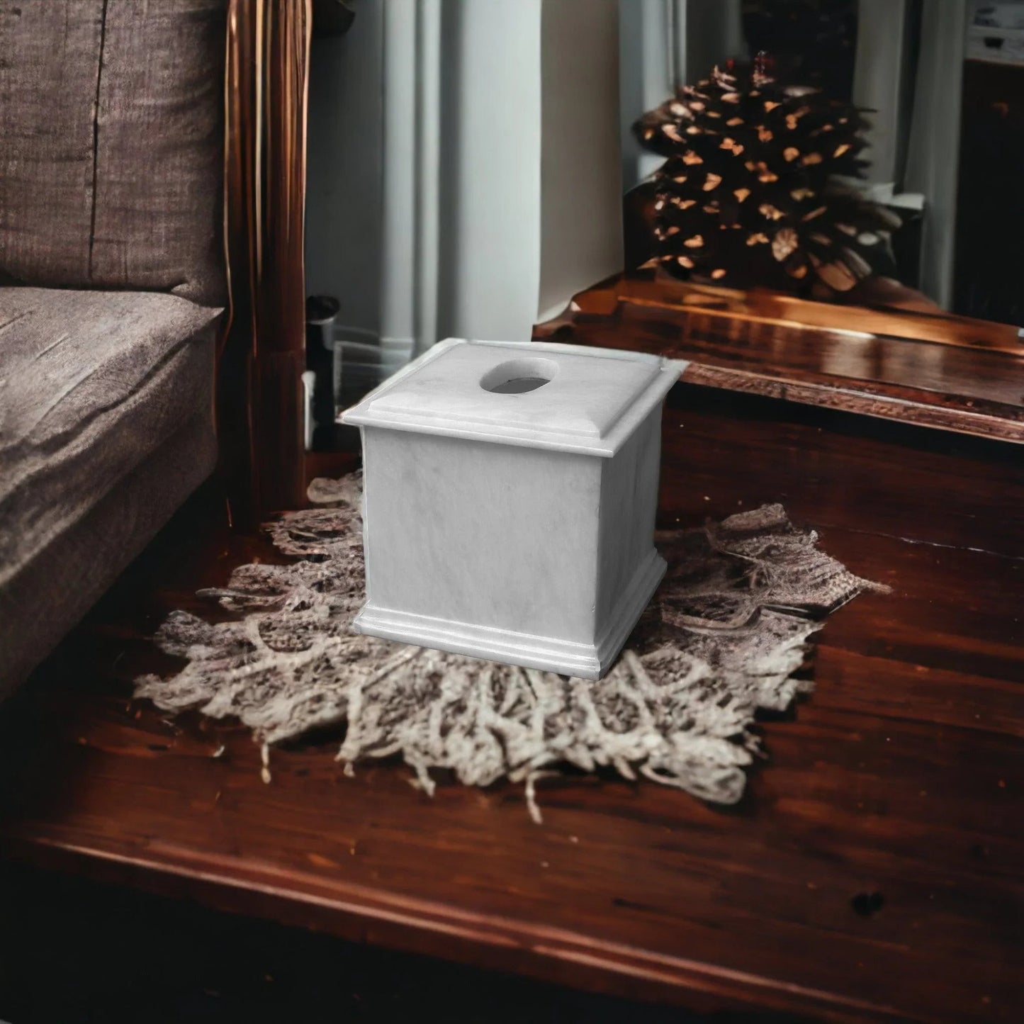 White Marble Facial Tissue Holder of Atlantic Collection - PoshaBella