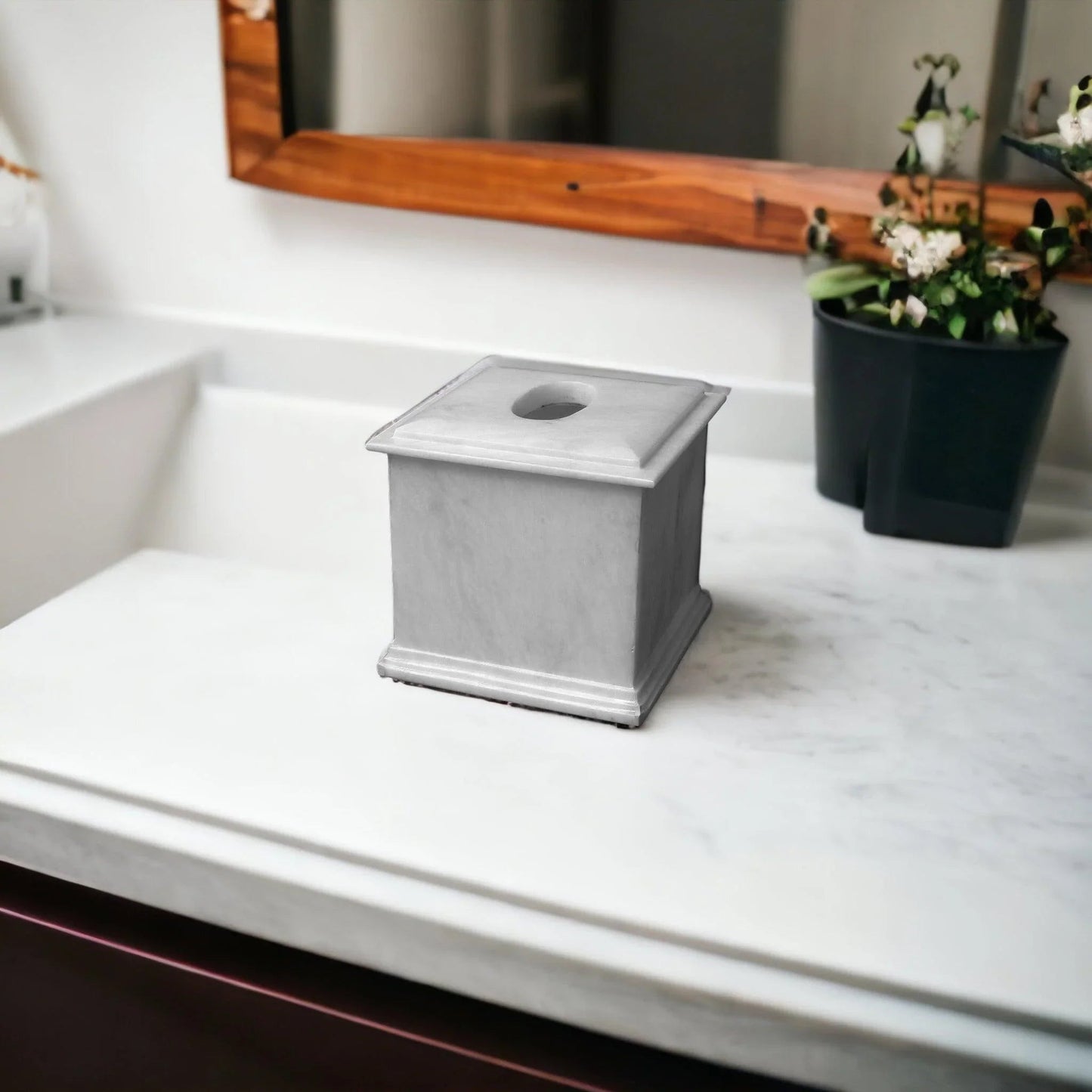 White Marble Facial Tissue Holder of Atlantic Collection - PoshaBella