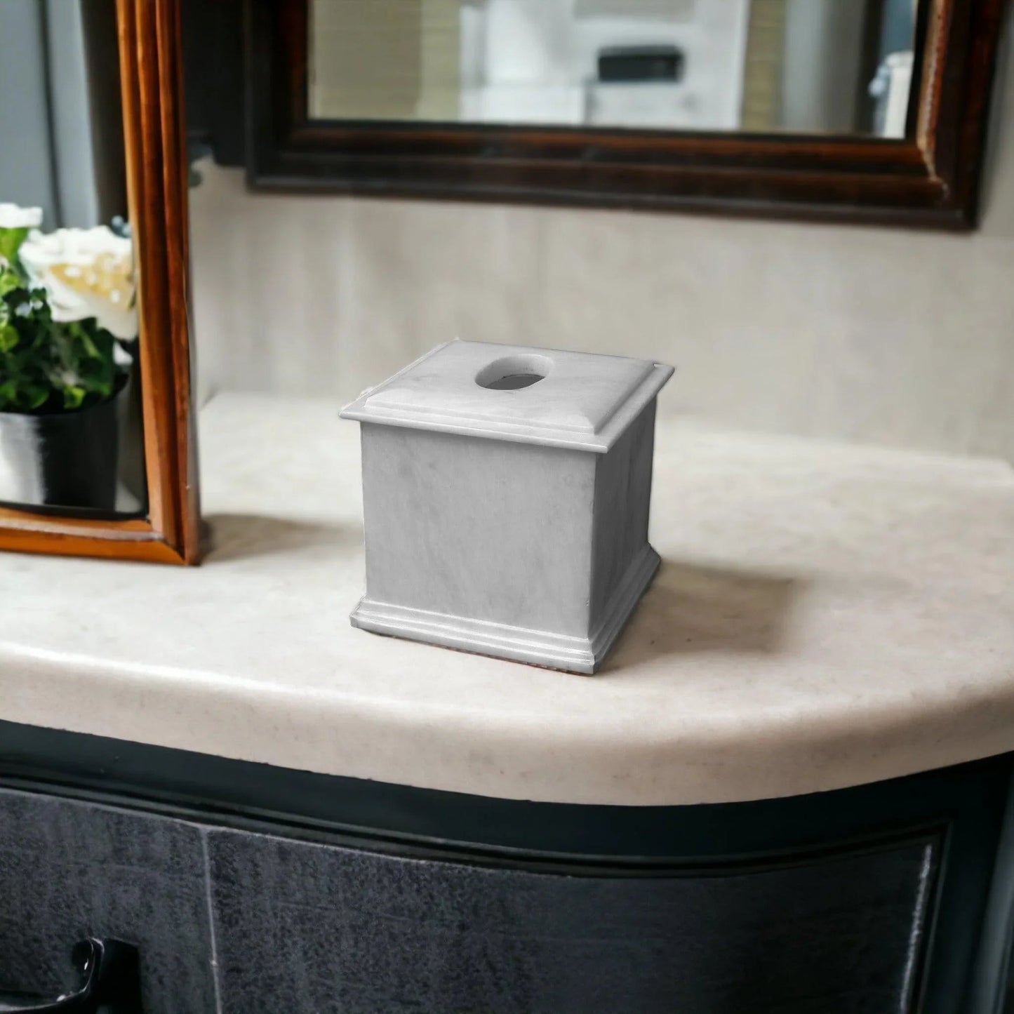 White Marble Facial Tissue Holder of Atlantic Collection - PoshaBella