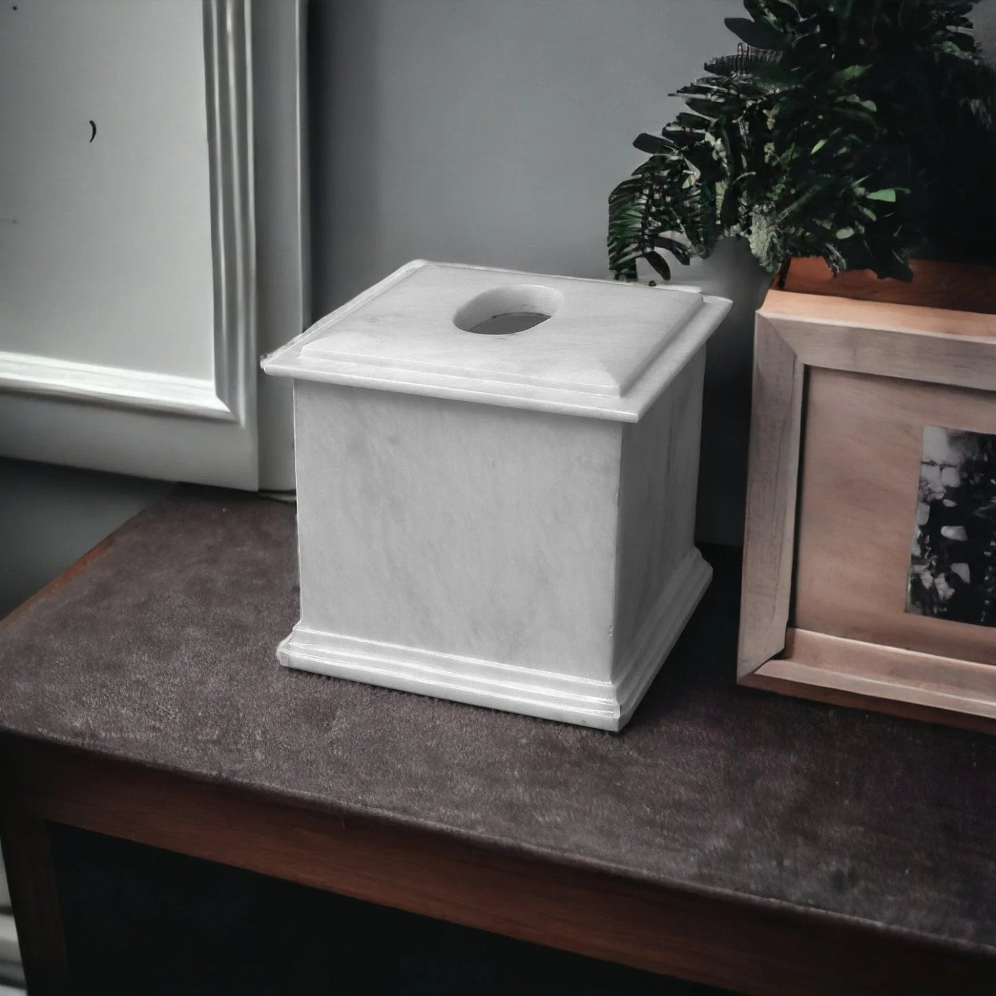 White Marble Facial Tissue Holder of Atlantic Collection - PoshaBella