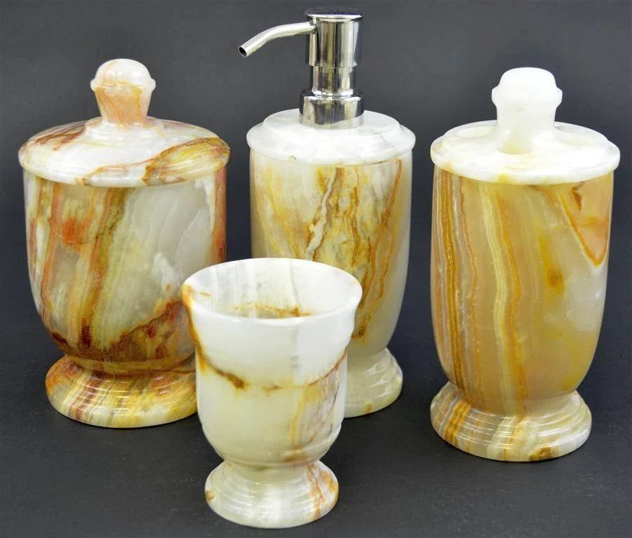 White Onyx 4-Piece Bathroom Accessory Set - PoshaBella
