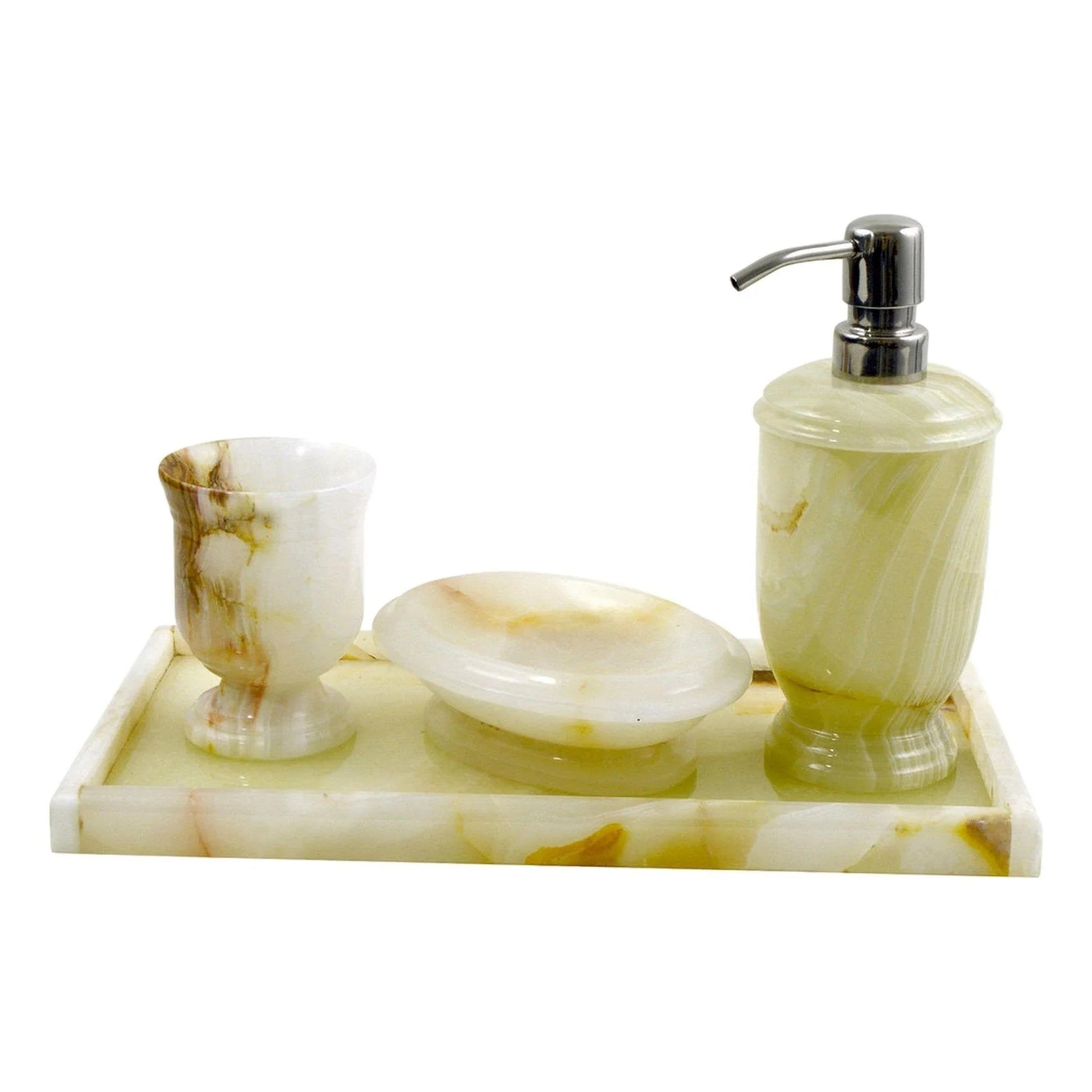 White Onyx Stone | 4-Piece Bathroom Decor Accessory Set with Vanity Tray. - PoshaBella