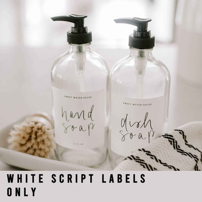 White Script Labels for Plastic and Glass Dispensers