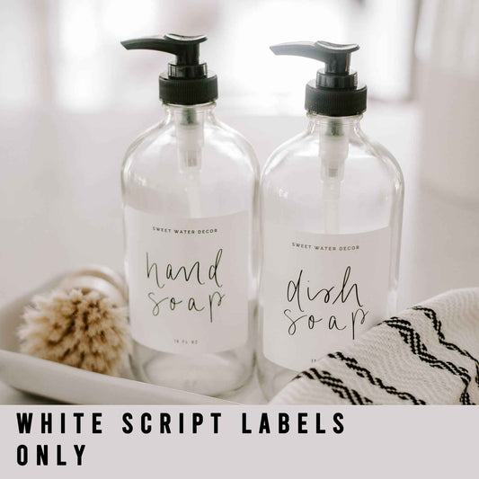 White Script Labels for Plastic and Glass Dispensers
