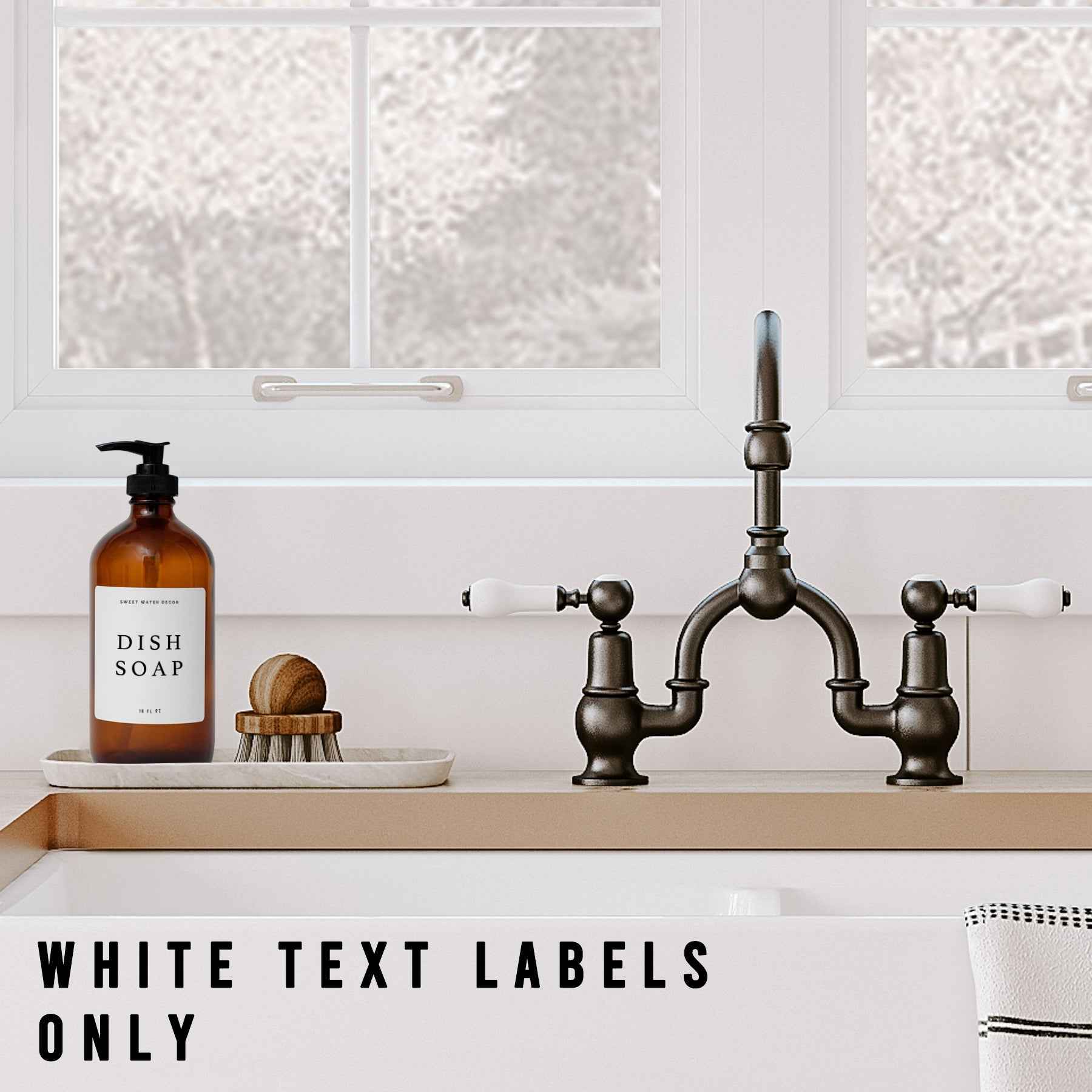 White Text Labels for Plastic and Glass Dispensers