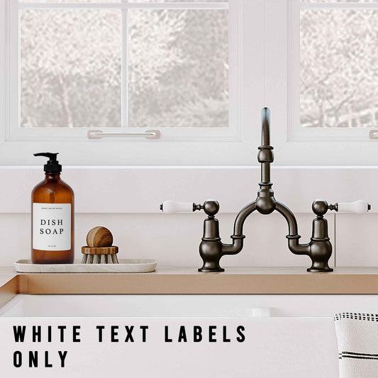 White Text Labels for Plastic and Glass Dispensers