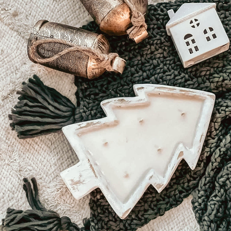 Christmas Tree Wood Dough Bowl Soy Candle