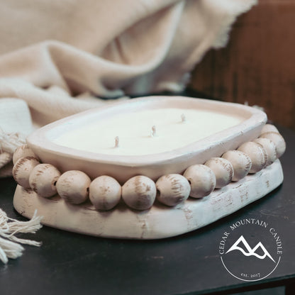 3 Wick Pottery Dough Bowl Soy Candle - With Beads - PoshaBella