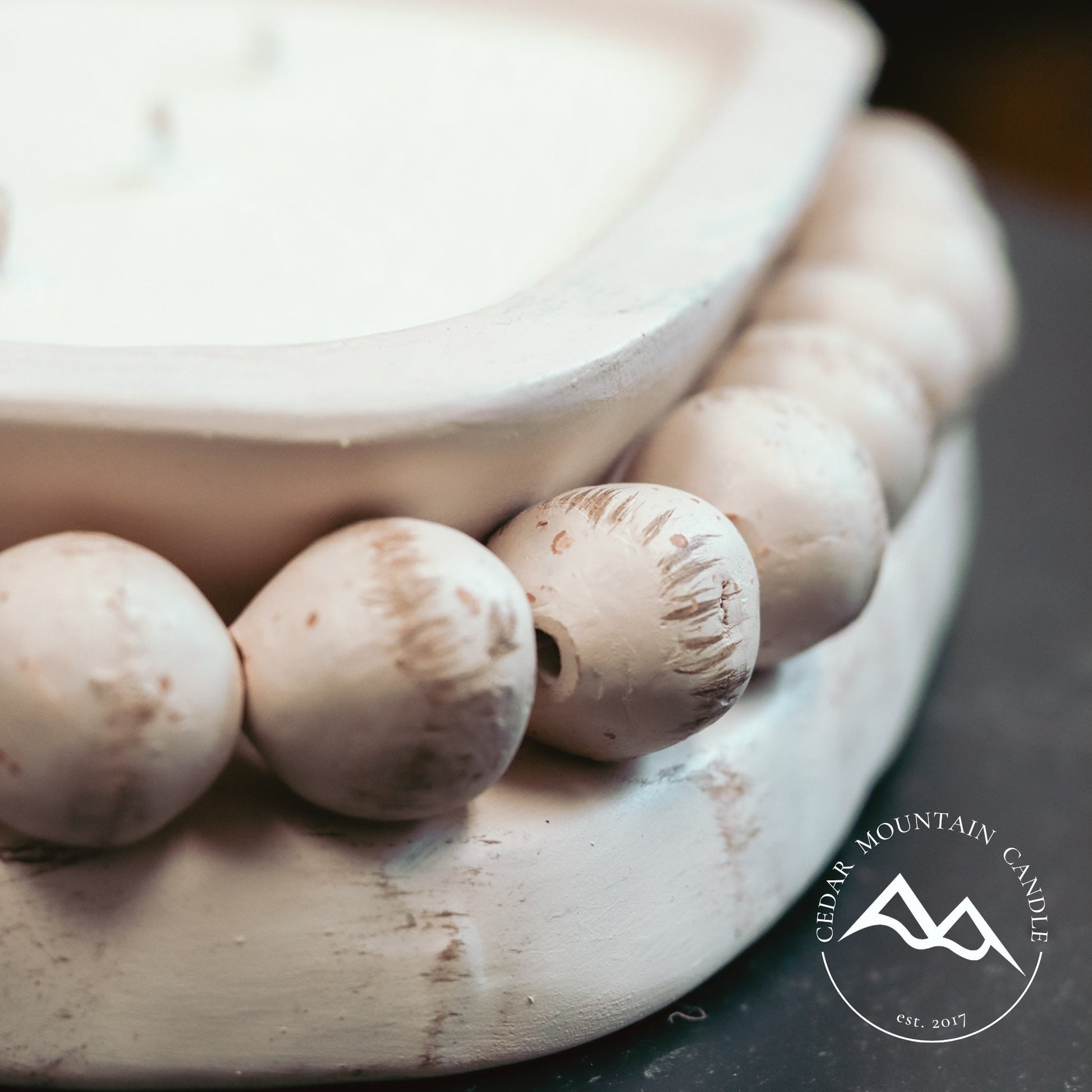 3 Wick Pottery Dough Bowl Soy Candle - With Beads - PoshaBella