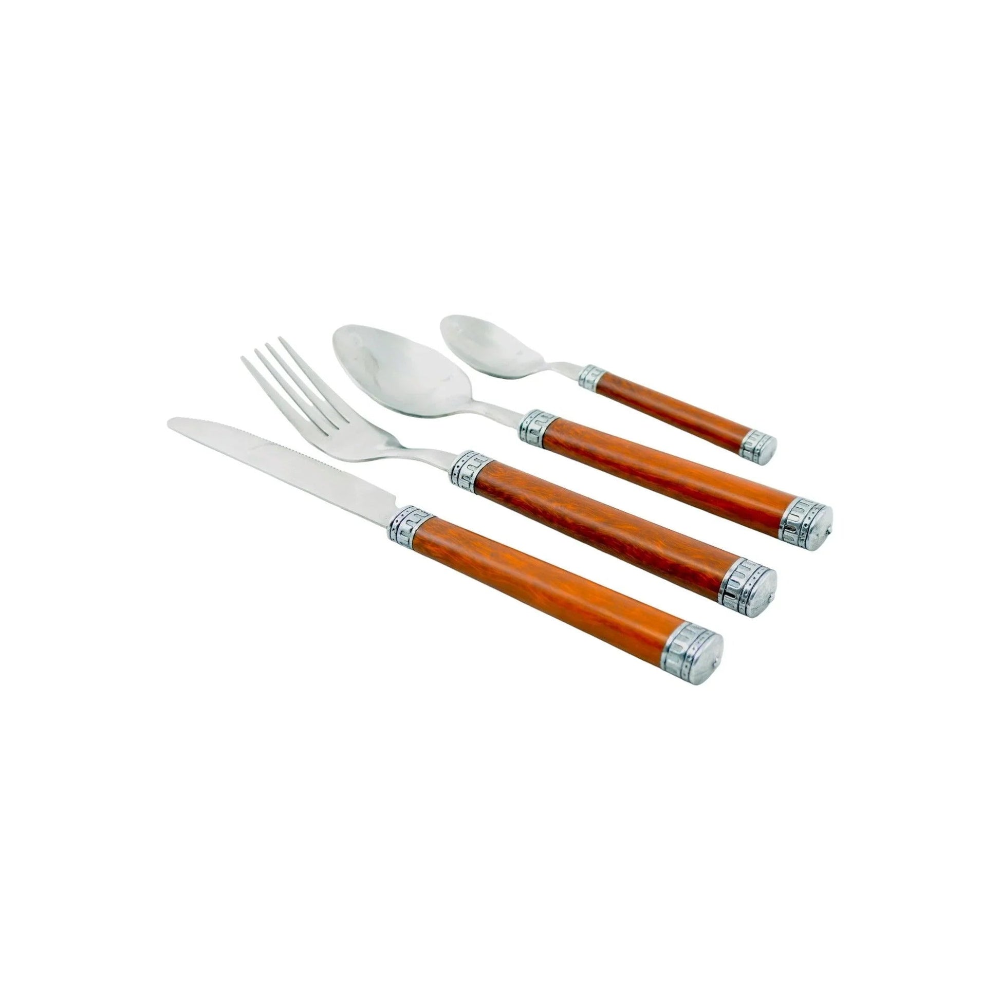 Wood Handle Flatware - 24 Piece Flatware Set for Serving Six - PoshaBella