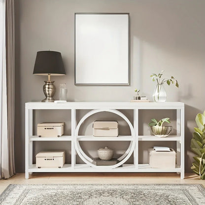 Wood Sofa Console Table with 3 Tier Storage, 70.9 inch, Black